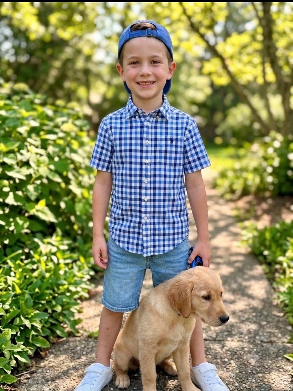 Ralph Lauren Blue & White Gingham Short-Sleeve Button-Down